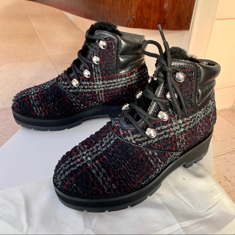 3.1 Phillip Lim Dylan Checkered Tweed Hiking Boots - Picture 2 of 8